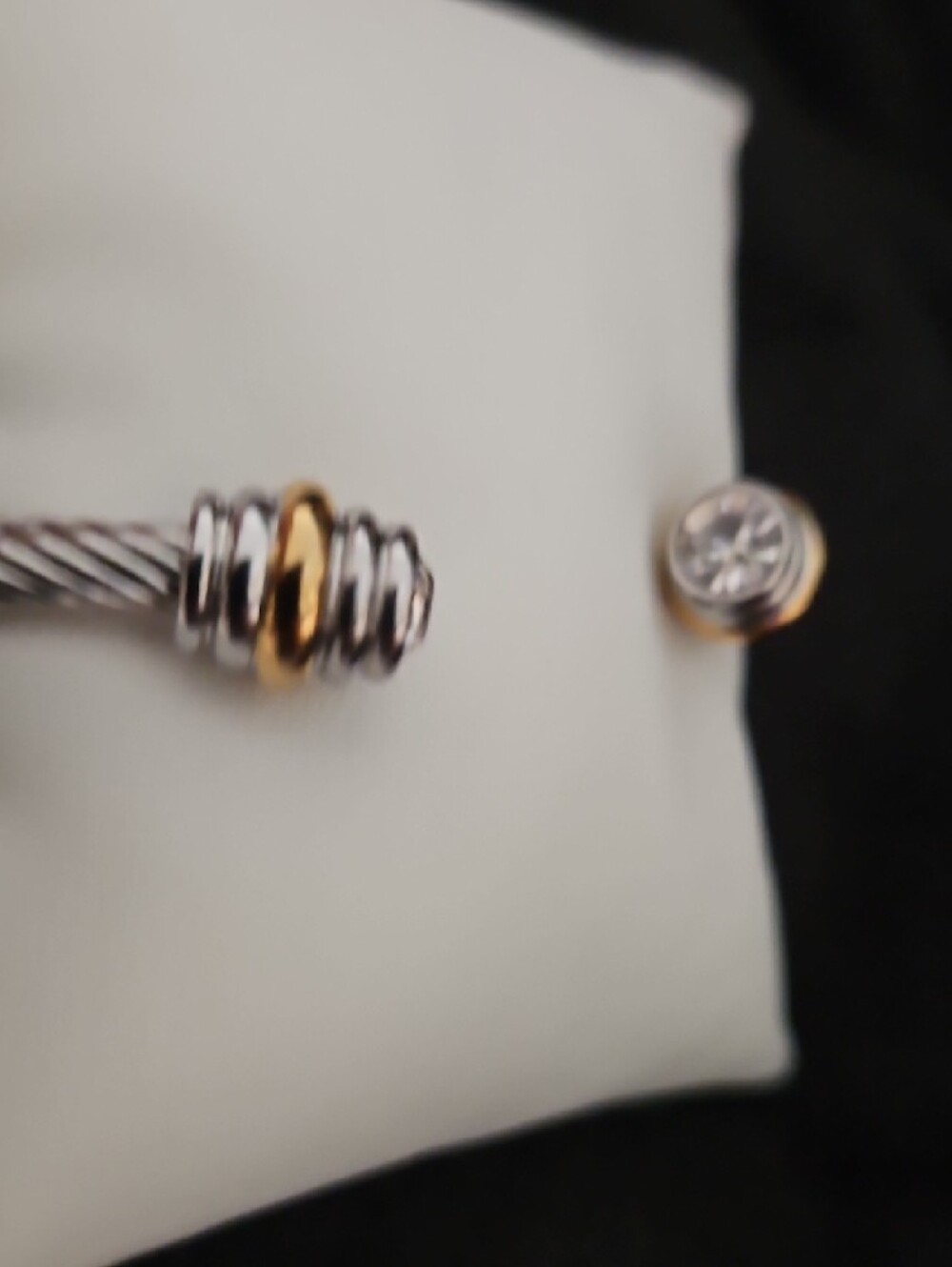 Silver and Gold Cable Cuff Bracelet with Crystal Ends - Picture 2 of 2